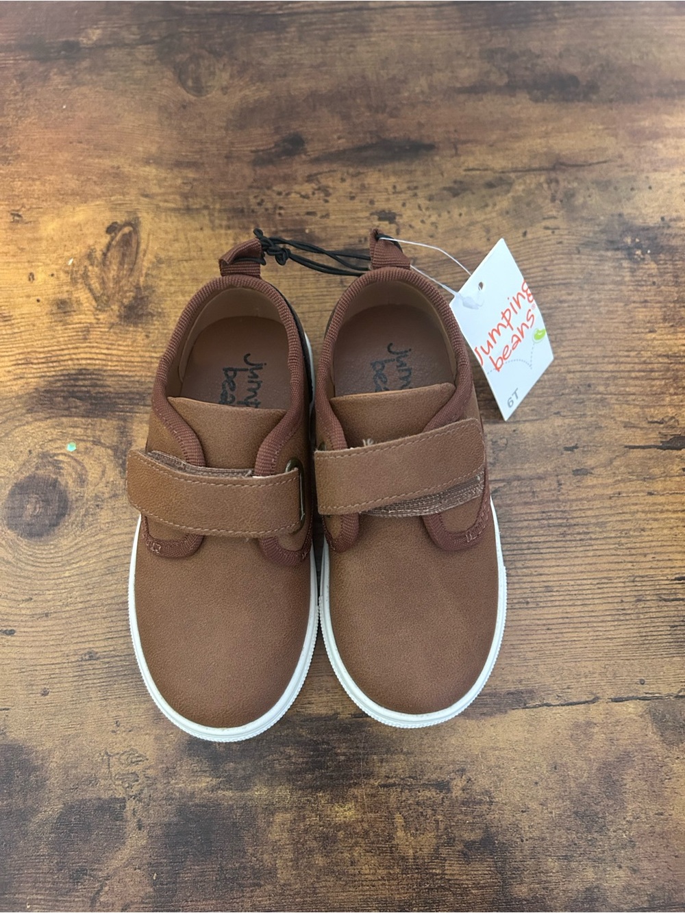 jumping beans Brown Kids Velcro Sneakers with White Sole